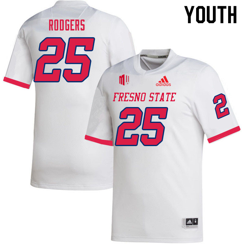 Youth #25 Caden Rodgers Fresno State Bulldogs College Football Jerseys Sale-White - Click Image to Close